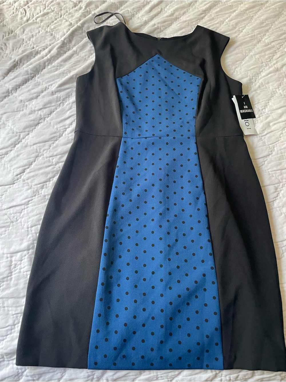Studio I Black Dress with Blue Polka Dot Center Panel